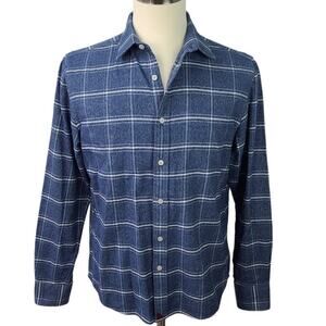 Untuckit Brignole Blue White Plaid Flannel Slim Fit Button Down Shirt Large